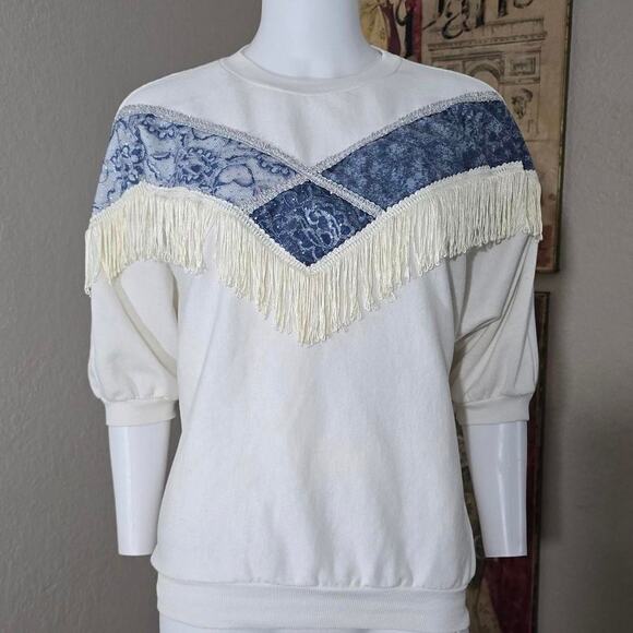 Vintage Western Style Lace and Fringe Batwing Sweater by Weathered Blues - Picture 2 of 6